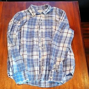 Womens size Medium- J. Crew long sleeve blue flannel button-up.